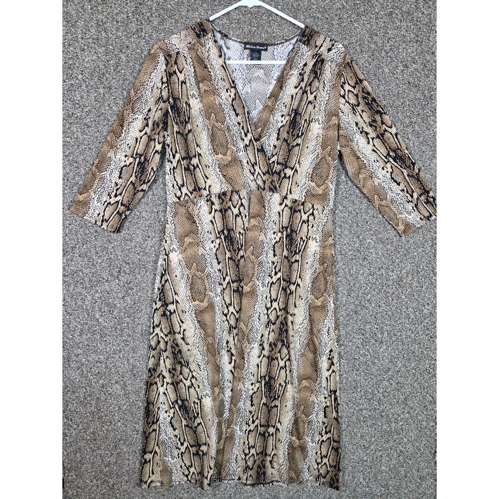 Made‎ in Heaven Faux Midi Wrap Dress Womens Large Brown Snakeskin Print